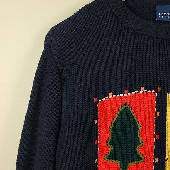 Liz Claiborne LizSport Chunky Knit Long Sleeve Cotton Holiday Sweater Size M - Picture 3 of 9